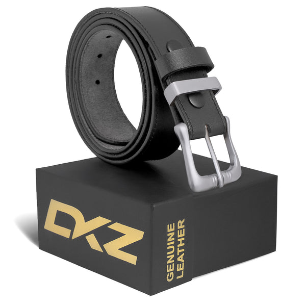 Leather Belts For Men Stitch Belt (100% GENUINE) Black/Brown waist belt Sizes 30'' to 72'' with Silver Brass Buckle perfect for Boys Gift, Dress, Jeans, Cowboy, Casual & Work wear