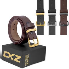 Leather Stitch Belt For Men Golden Puter Loop Buckle (100% GENUINE) Black/Brown waist belt Sizes 30'' to 72'' perfect for Boys Gift, Dress, Jeans, Cowboy, Casual & Work wear