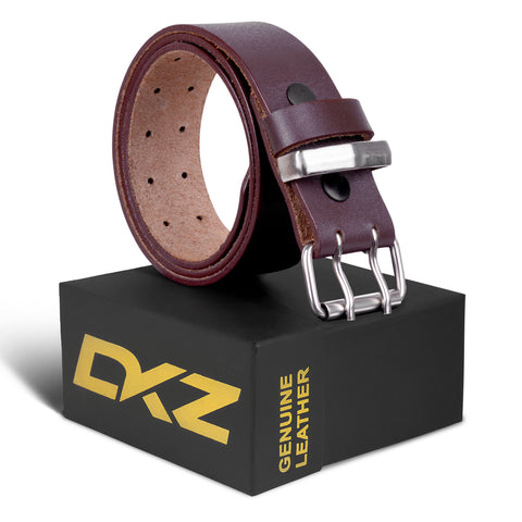 Daskz Leathers Leather Belts For Men Double Hole Prong Belt (100% GENUINE) Black/Brown waist belt Sizes 30'' to 72'' with Silver Metal Buckle perfect for Work wear,